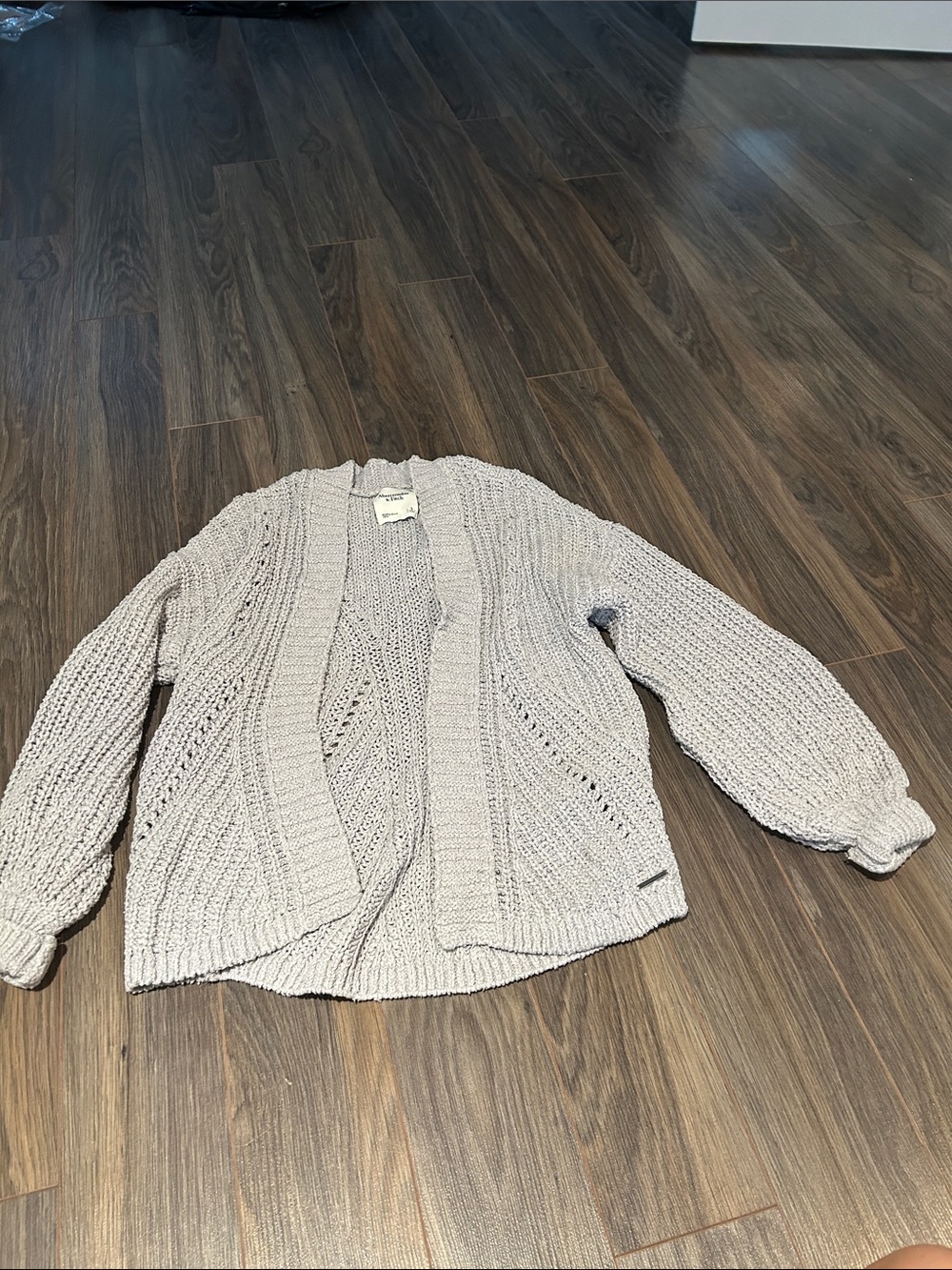 Abercrombie & Fitch Light Gray Open-Front Knit Cardigan